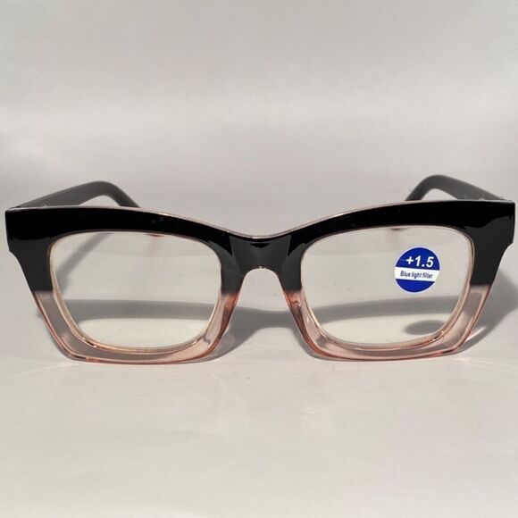 1294 Gretchen Reading Glasses 1.5 Square Black Pink Gradient Frames NWT